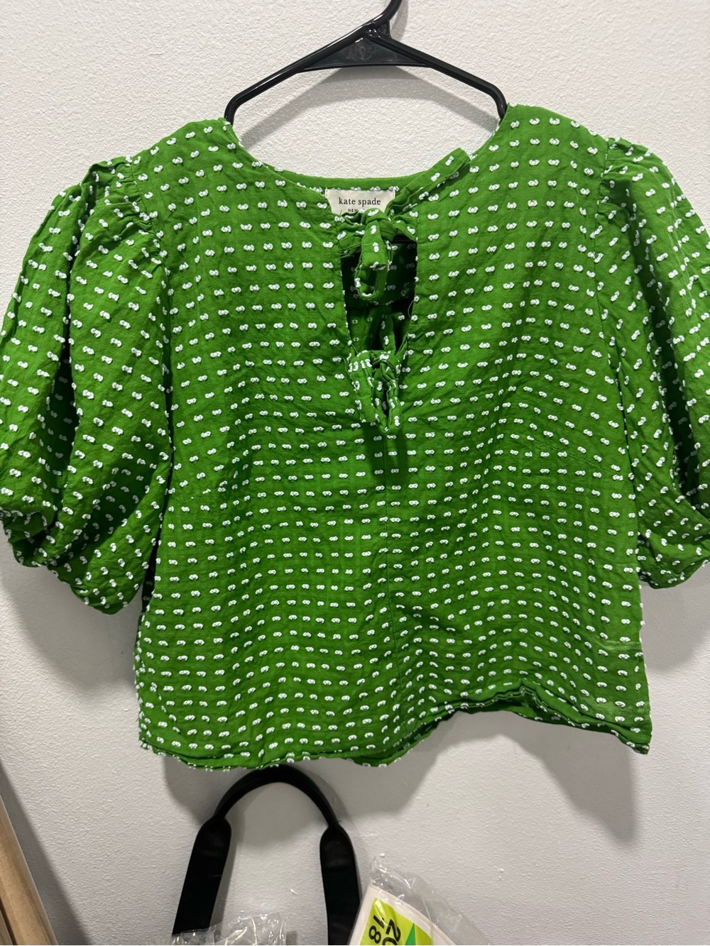 kate spade Green Puff-Sleeve Tie-Front Blouse